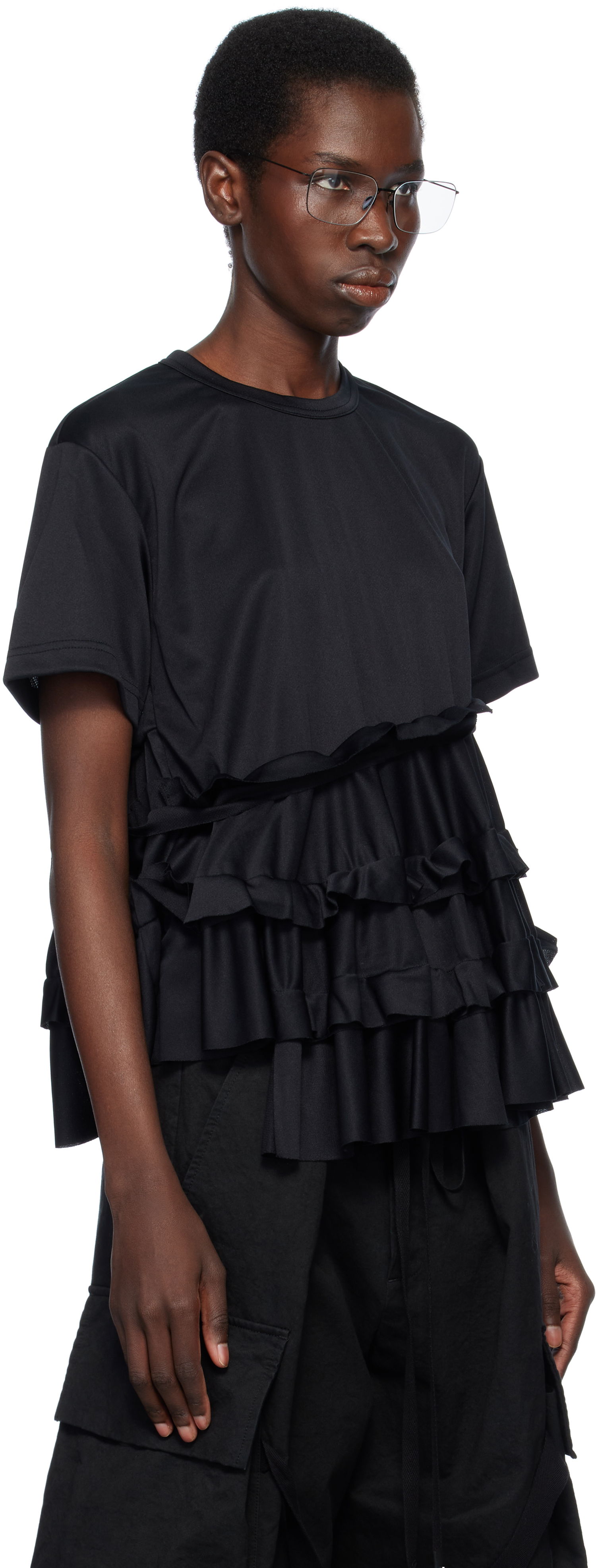 Tričko Comme des Garçons Comme des Garçons T-Shirt with Ruffle Detail Čierna | RO-T008-051-1, 1