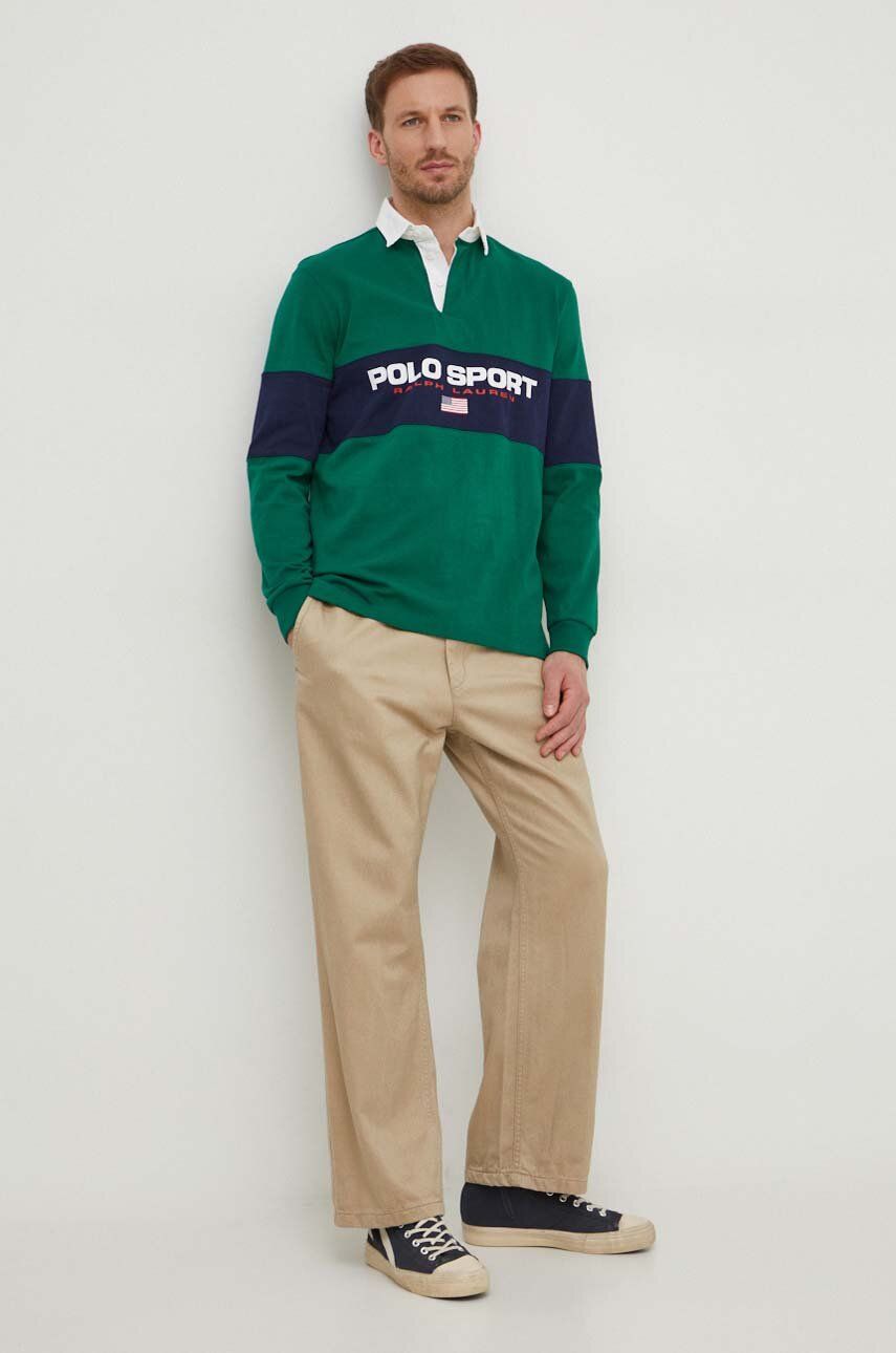Polo tričko Polo by Ralph Lauren Long Sleeve Colorblock Rugby Shirt Zelené | 710938458, 1