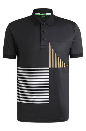 Polo tričko BOSS Active Stretch-Jersey Polo Shirt with Digital Print Čierna | 50539506, 0