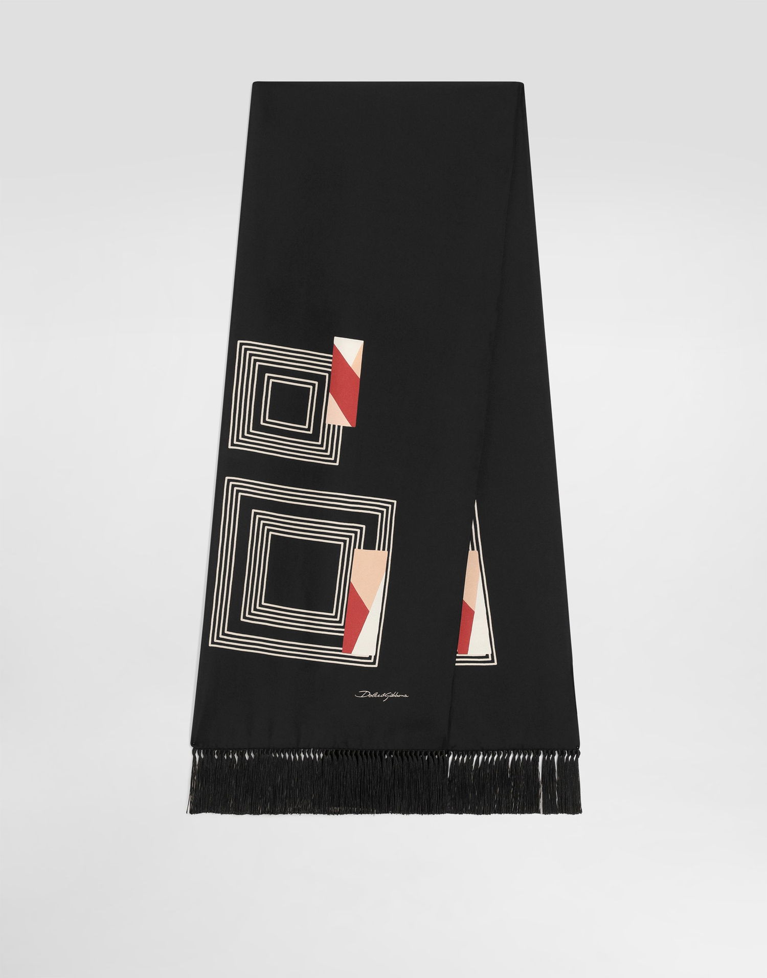 Šál Dolce & Gabbana Fringed Vintage-print Twill Scarf Čierna | GQ386EG0WWWN0000, 0