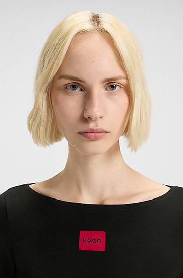 Tričko BOSS Thermal slim-fit top with logo label Čierna | 50486081, 1
