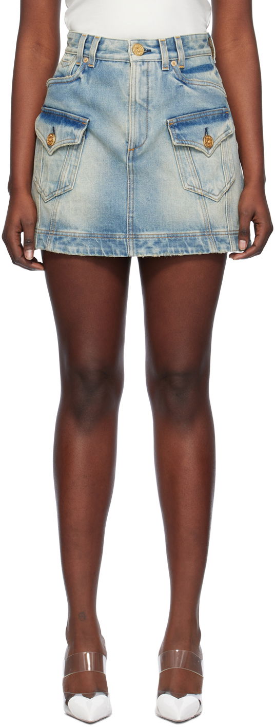 Sukňa Balmain Western Denim Miniskirt Modrá | CF1LA352DE04