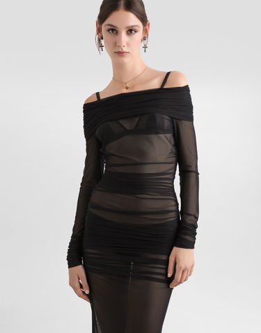Šaty Dolce & Gabbana Dolce & Gabbana Draped Tulle Calf-Length Dress Čierna | F6TLSTFLRC2N0000, 3