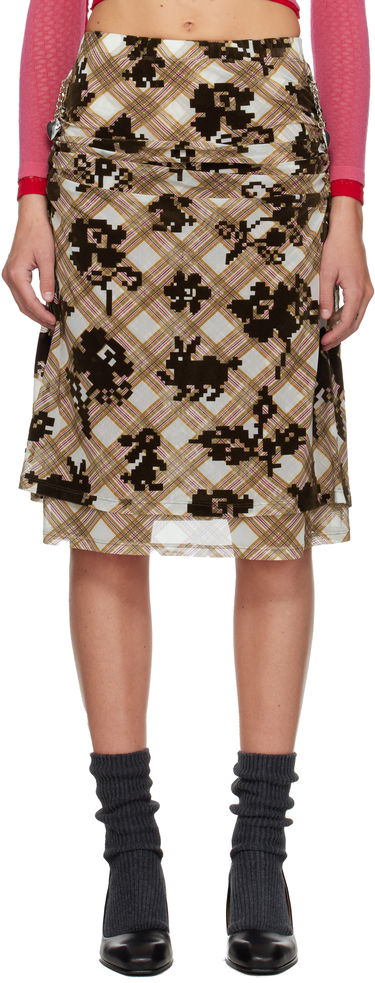 Sukňa Chopova Lowena Sonicscape Pixelated Plaid Ruched Mesh Knee Midi Skirt Rôznofarebný | 3278, 0