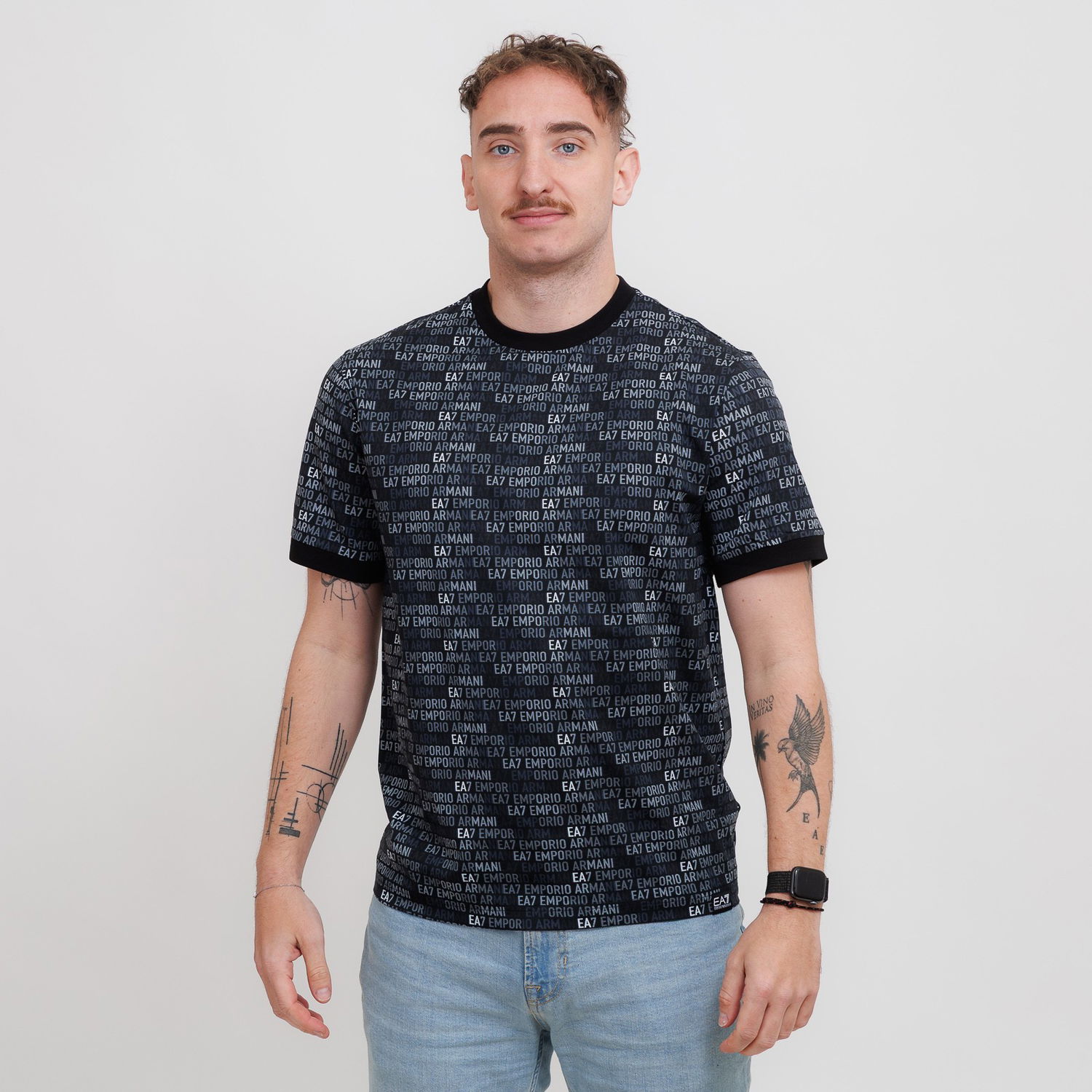 Tričko Emporio Armani EA7 Emporio Armani All-Over Logo Print T-Shirt Čierna | 7M000208-AF12874-UC001, 0