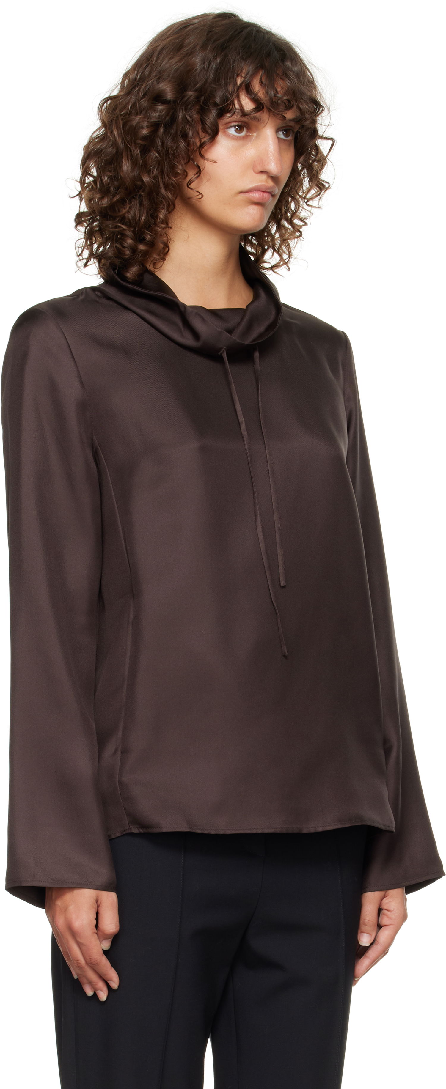 Košeľa Loulou de Saison Loulou de Saison Cyna Silk Cowl Neck Blouse Hnedá | CYNA, 1