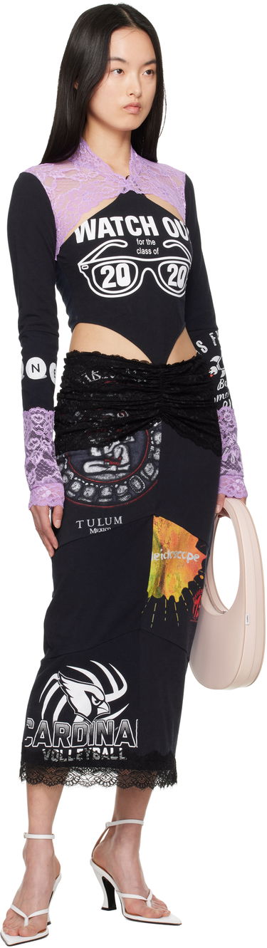Šaty Marine Serre Marine Serre Regenerated T-Shirt & Lace Midi Dress Čierna | WDR354A UJER0003, 3