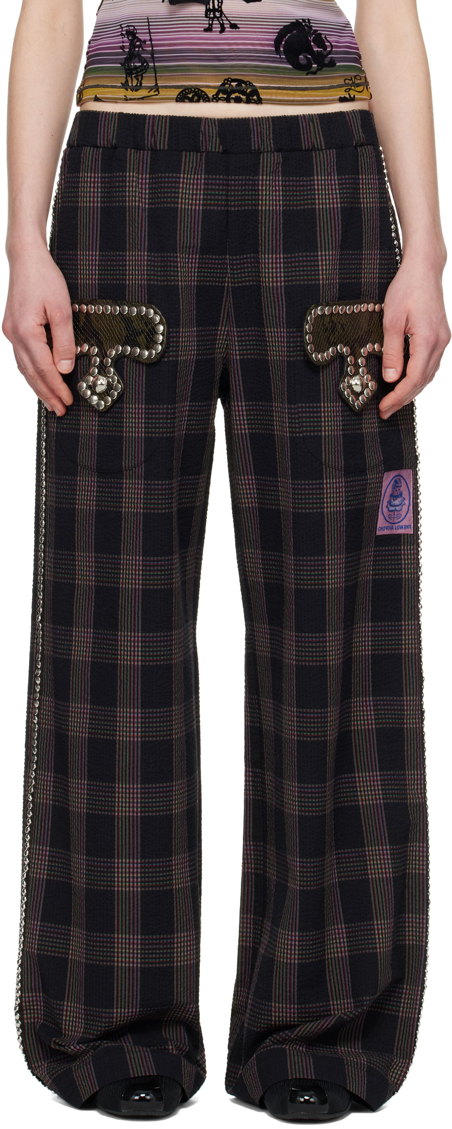 Nohavice Chopova Lowena Chopova Lowena Annex Plaid Trousers with Mushroom Appliqué Čierna | 4099, 0