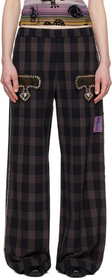 Nohavice Chopova Lowena Chopova Lowena Annex Plaid Trousers with Mushroom Appliqué Čierna | 4099, 0