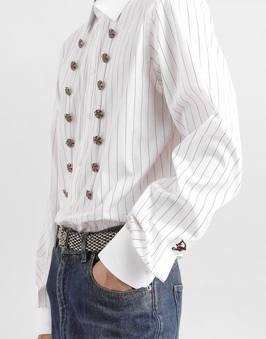 Košeľa Dolce & Gabbana Dolce & Gabbana Striped Cotton Shirt with Jeweled Buttons Biela | G5MM4ZFR50NS8051, 3