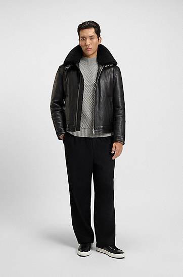 Sveter BOSS Structured Knit Virgin-Wool Sweater Šedá | 50550008, 1