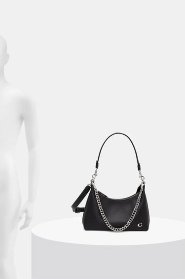Taška cez rameno Coach Leather Shoulder Bag with Chain Strap Čierna | CW640, 5