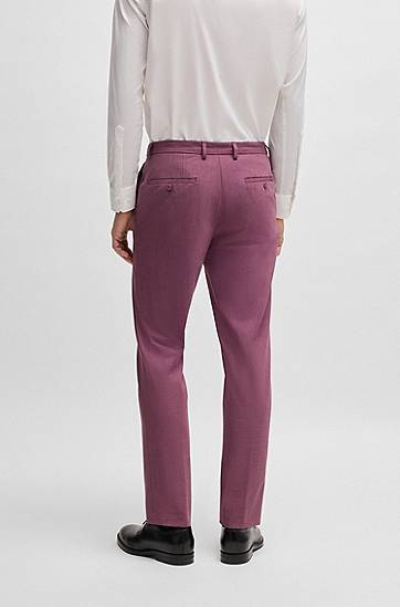 Nohavice BOSS Slim-Fit Micro-Patterned Stretch Suit Trousers Fialová | 50535040, 1