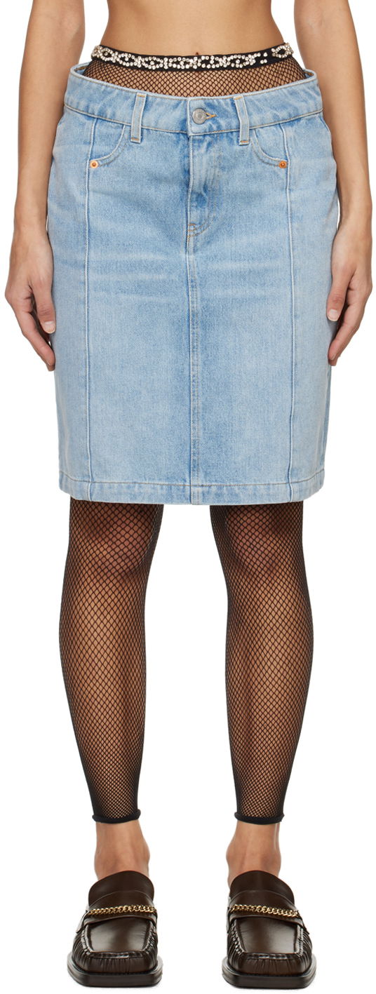 Narrow Front Denim Miniskirt