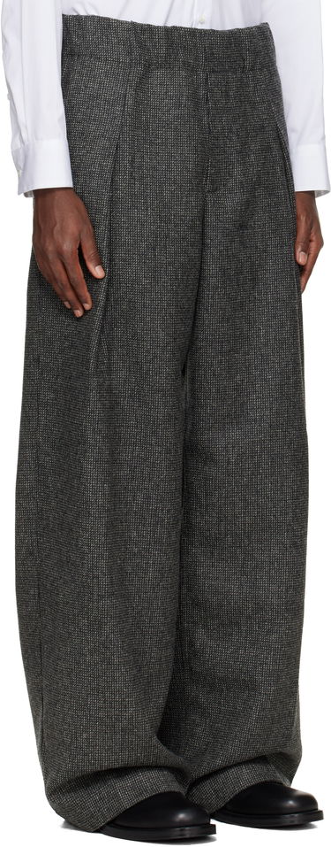 Nohavice Dries Van Noten Pleated Wide-Leg Wool Trousers with Textured Weave Šedá | 252-020907-2194, 4