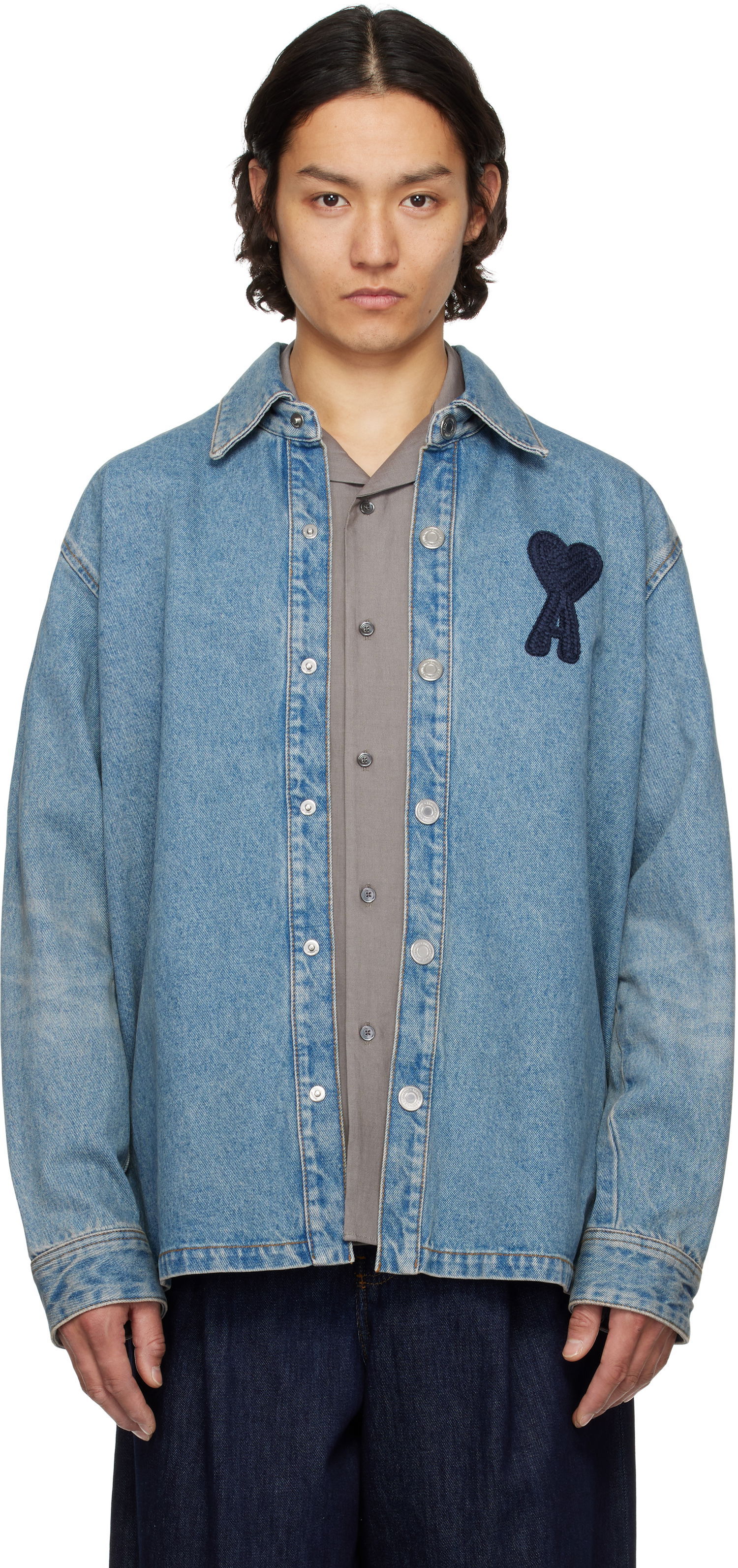Bunda AMI AMI Paris Ami de Coeur Denim Overshirt Modrá | HJK275.DE0046, 0