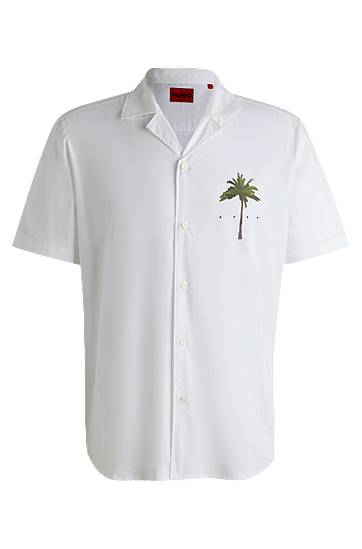 Košeľa BOSS Relaxed-Fit Cotton Shirt with Palm-Tree Print Biela | 50540153, 0