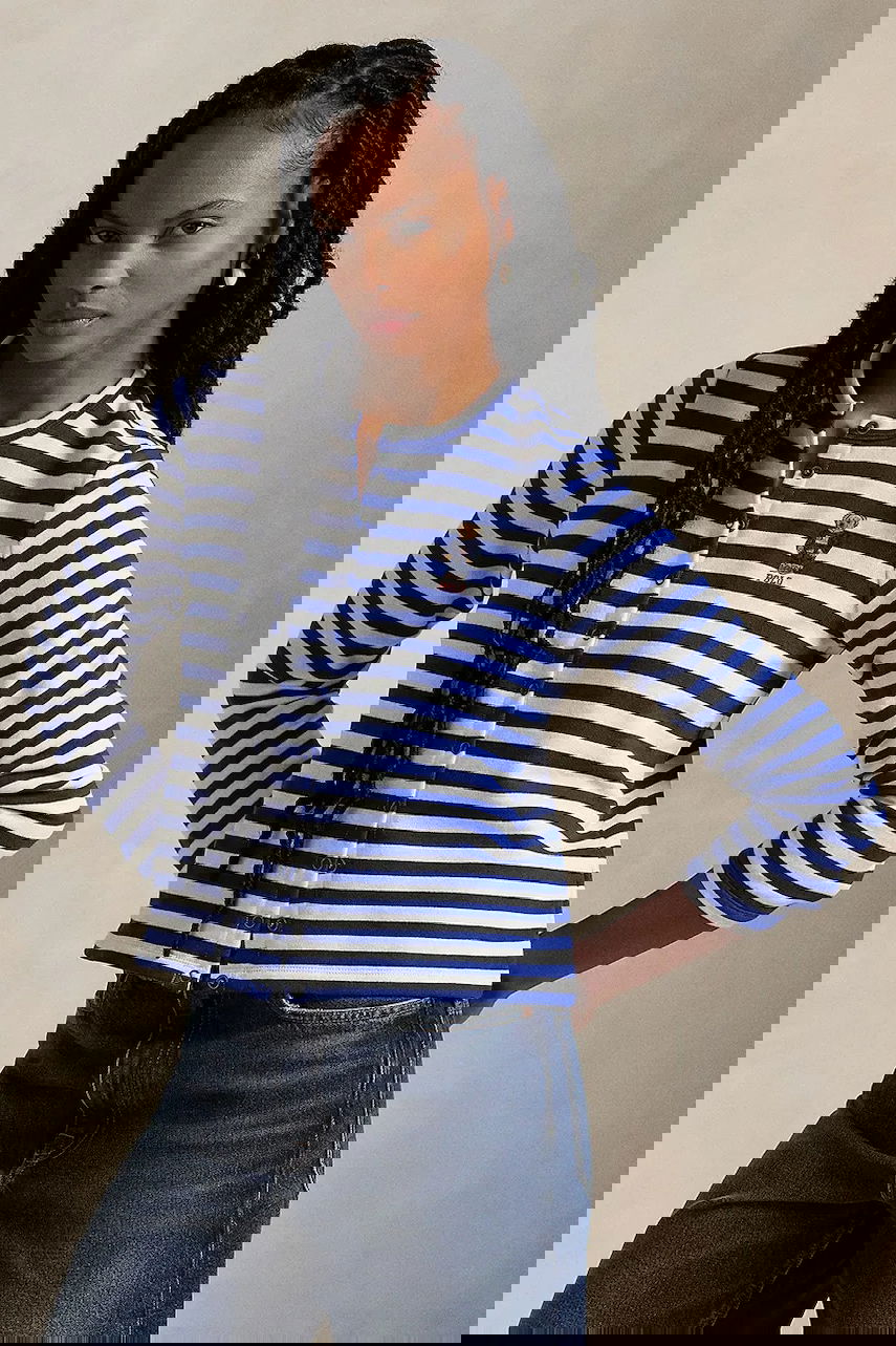 Sveter Polo by Ralph Lauren Polo Ralph Lauren Striped Cardigan with Bear Logo Modrá | 211963465, 0