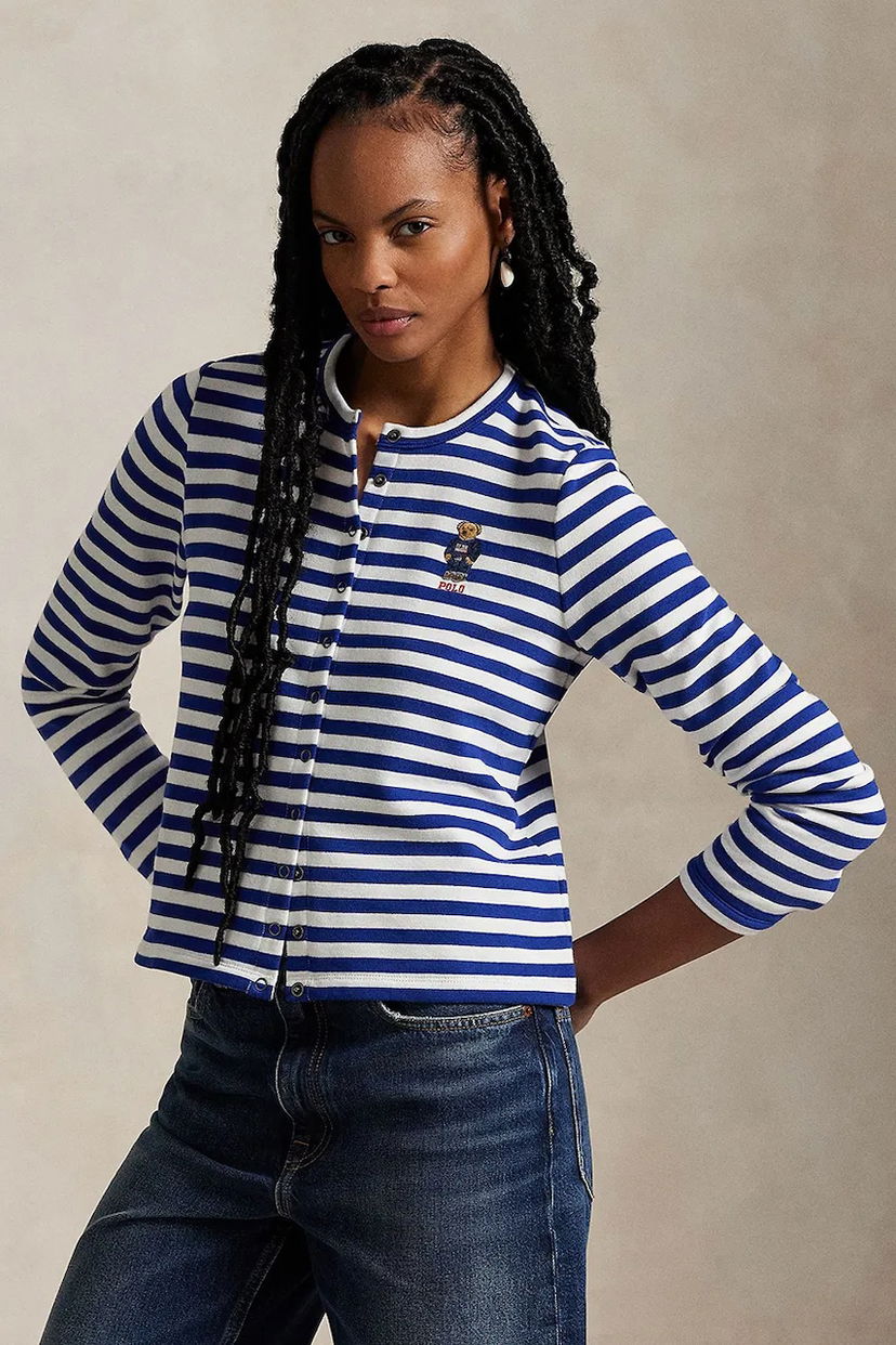 Sveter Polo by Ralph Lauren Polo Ralph Lauren Striped Cardigan with Bear Logo Modrá | 211963465
