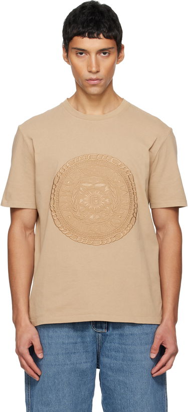 Tričko Balmain Embroidered 'Balmain' Médaille T-shirt Béžová | FH1EG000BD08, 0