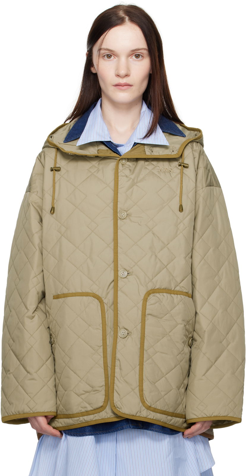 Prešívaná bunda A.P.C. Hooded Quilted Jacket Zelené | PSAKJ-M32005