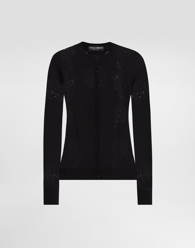 Sveter Dolce & Gabbana Dolce & Gabbana Wool Cardigan with Lace Čierna | FXV05TJDVCSN0000