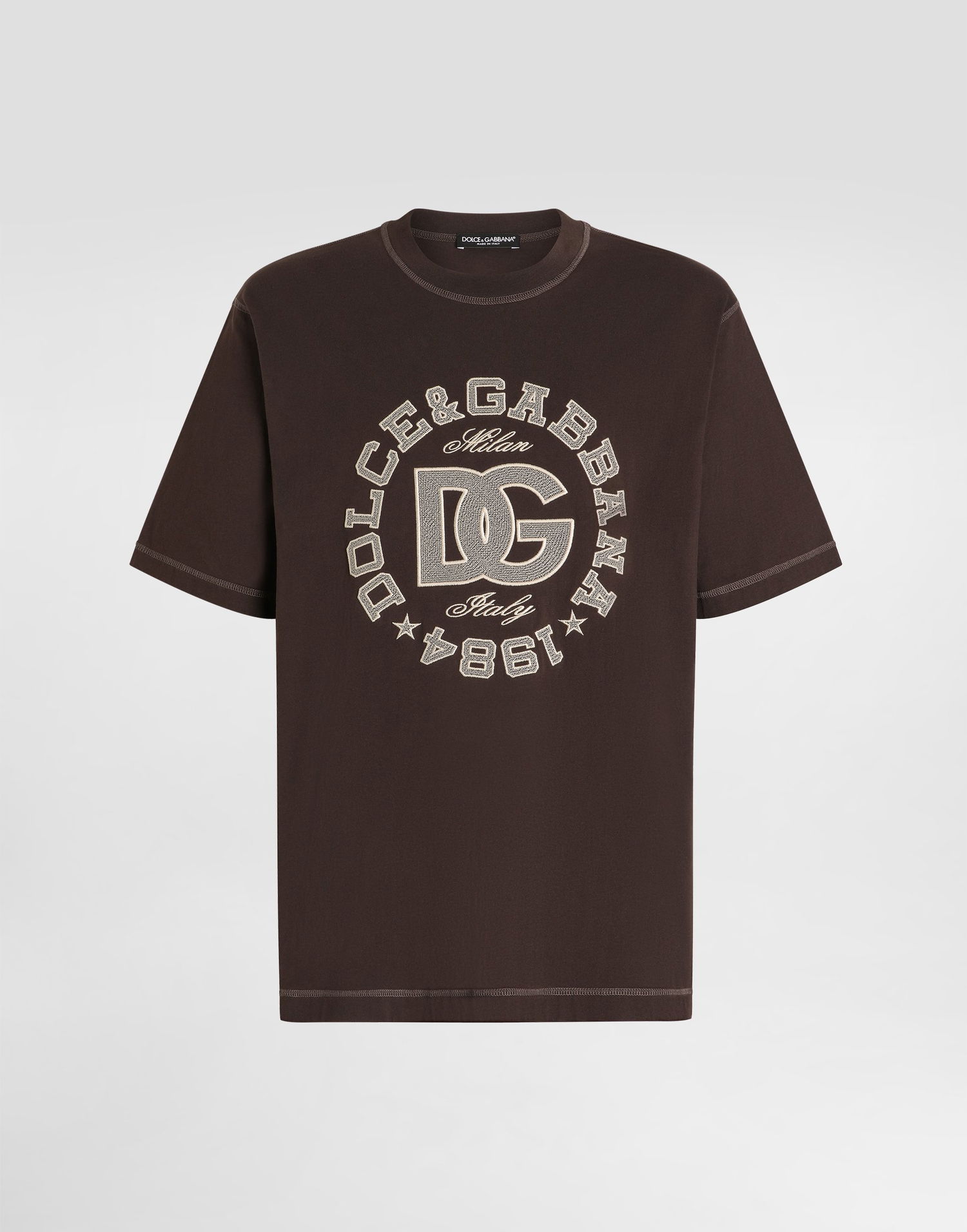 Tričko Dolce & Gabbana Dolce & Gabbana Embroidered Cotton T-Shirt Hnedá | G8PN9ZG7PFZM1213, 0