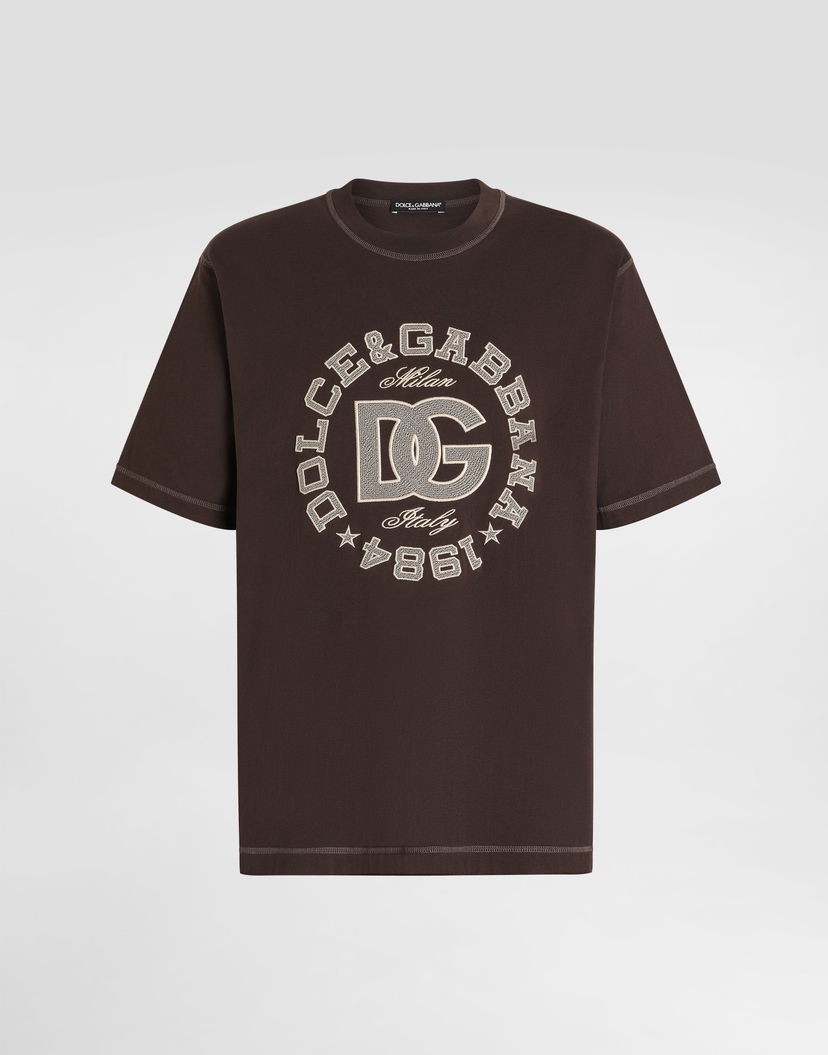 Tričko Dolce & Gabbana Dolce & Gabbana Embroidered Cotton T-Shirt Hnedá | G8PN9ZG7PFZM1213