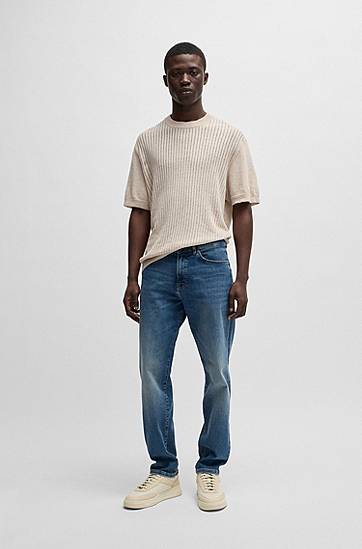 Sveter BOSS Relaxed-Fit Linen-Cotton Knit T-Shirt Béžová | 50539573, 1