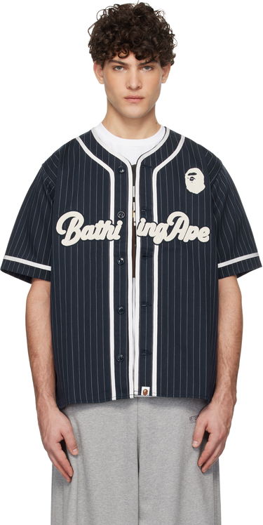 Dres BAPE Pinstripe Baseball Jersey Shirt Navy | 001SRK801001M, 0
