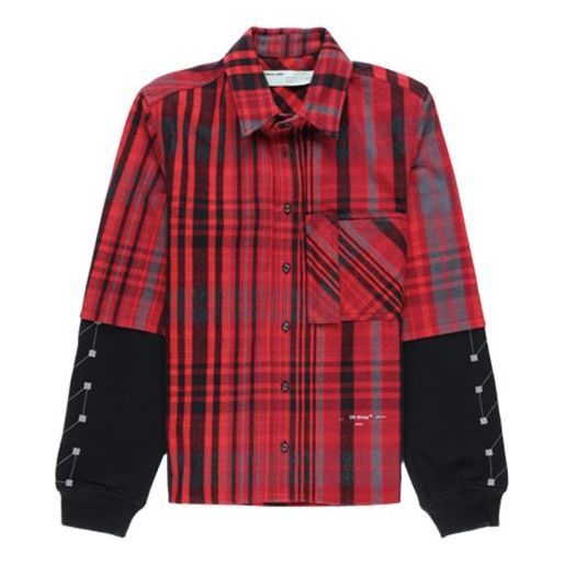 Košeľa Off-White Checked Shirt with Jersey Sleeves Červená | OMGA083E19E230102010, 0