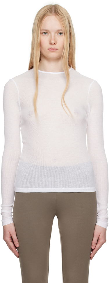 Tričko SKIMS SKIMS Sheer Cotton Long Sleeve T-Shirt Biela | TP-LST-4270, 0