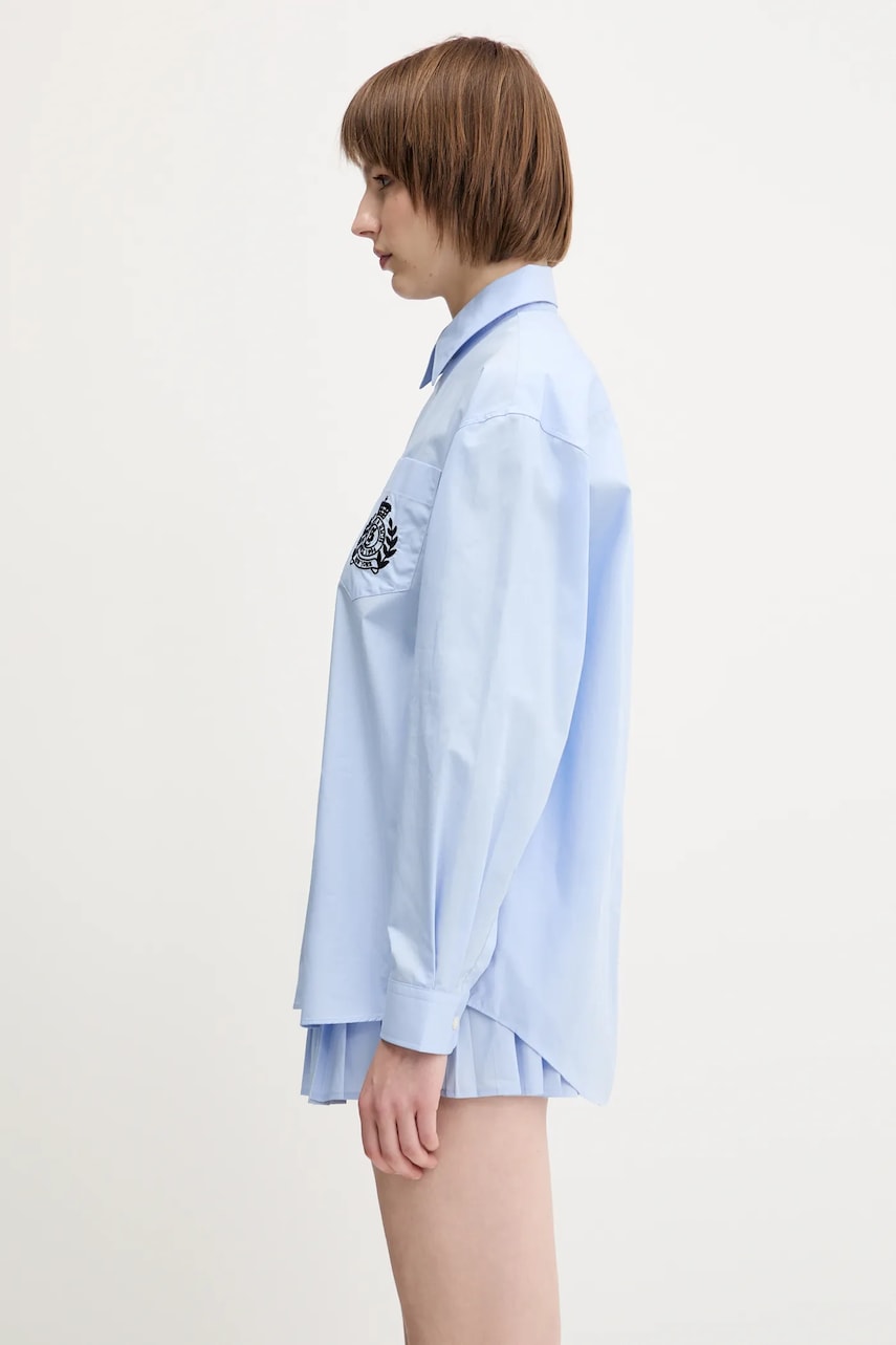 Košeľa Sporty & Rich Sporty & Rich H&W Crest Oversized Relaxed Fit Shirt Modrá | SI006612241BL59, 1
