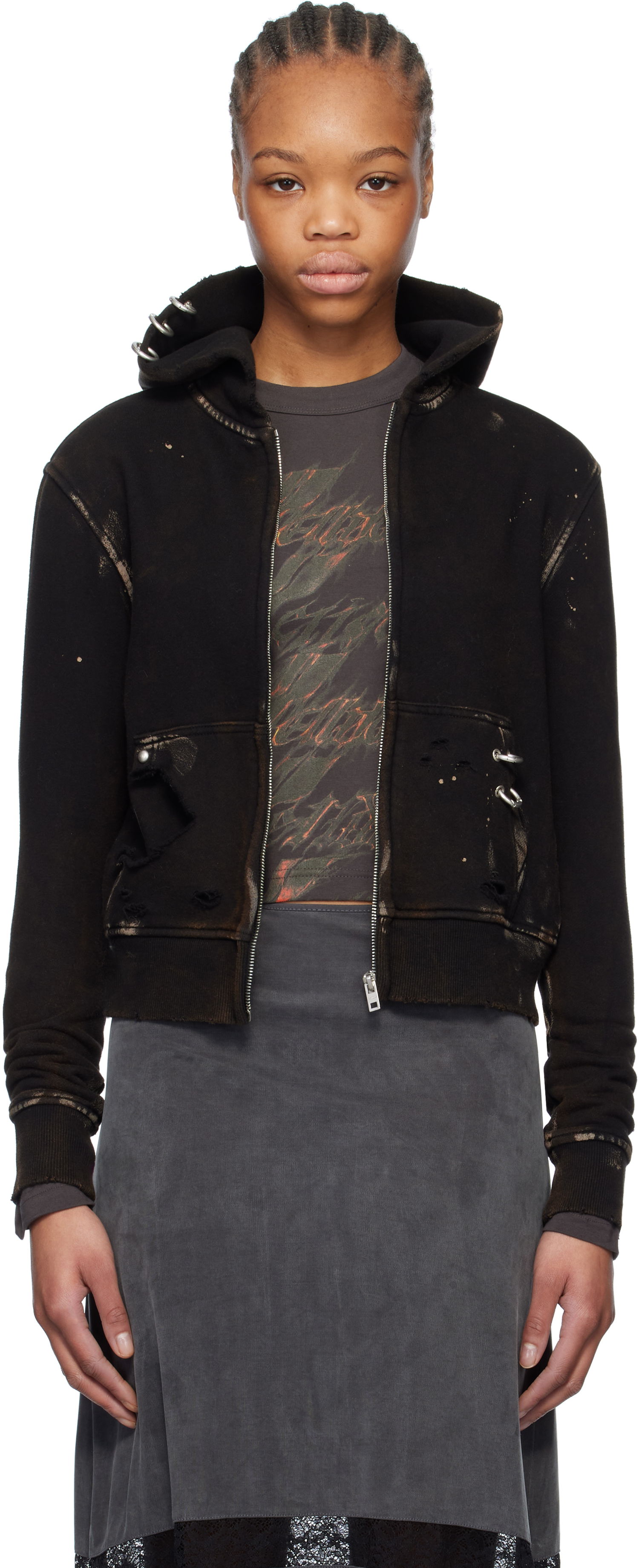 Mikina We11done We11done Pierced Zip-Up Hoodie Čierna | WD-TJ0-25-821-U-BK, 0