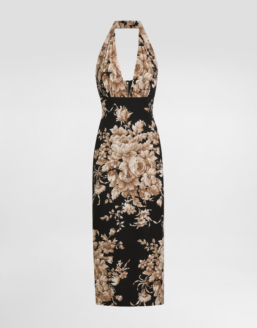 Šaty Dolce & Gabbana Dolce & Gabbana Rose-Print Halter Charmeuse Midi Dress Čierna | F6TYMTFSA7YHN4OX