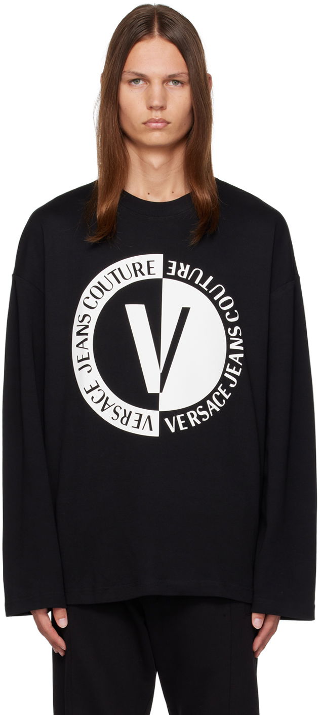 Tričko Versace Jeans Couture V-Emblem Long Sleeve T-Shirt Čierna | E75GAHG06_ECJ01G, 0