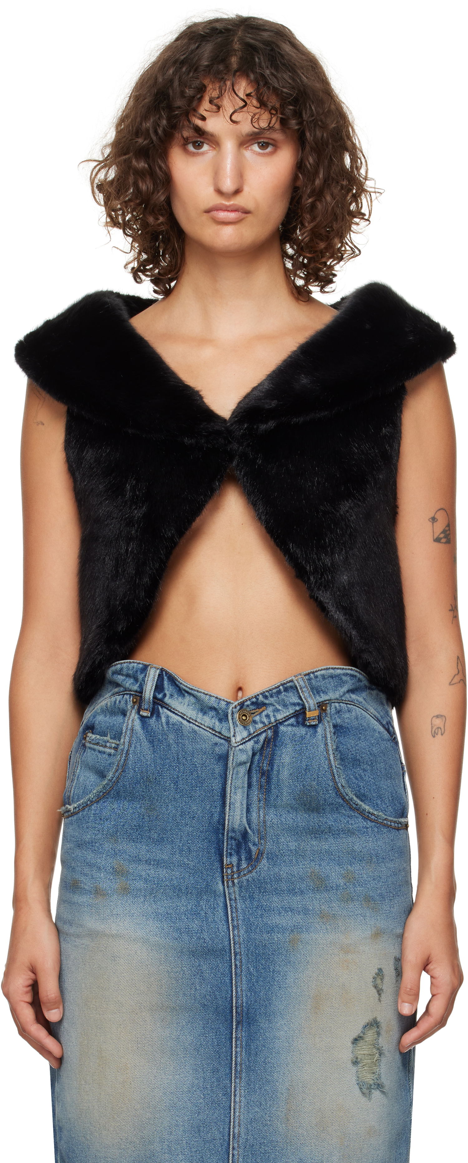 Vesta We11done We11done Cropped Faux-Fur Vest Čierna | WD-F93-24-026-W-BK, 0