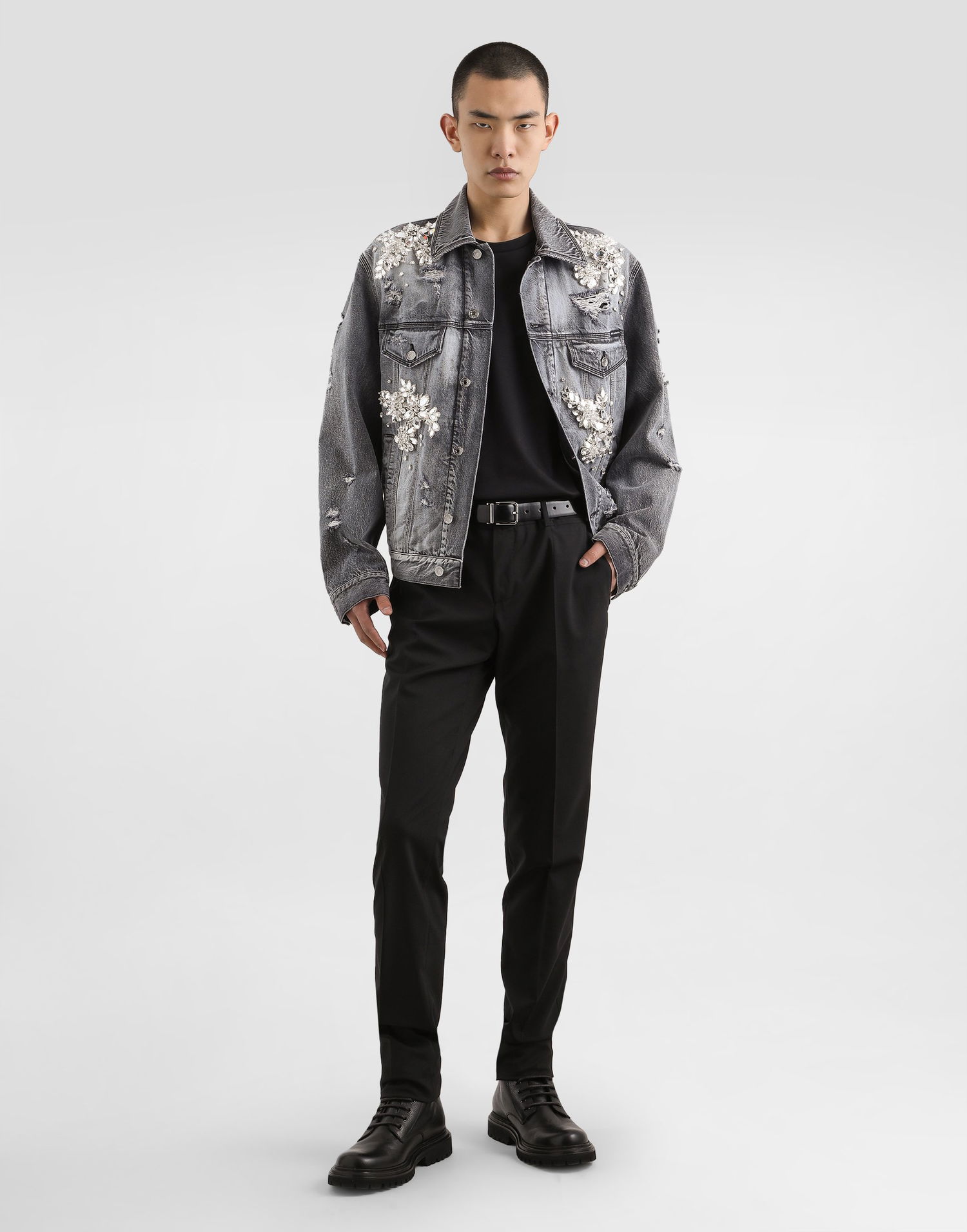Bunda Dolce & Gabbana Dolce & Gabbana Embellished Distressed Denim Jacket Šedá | G9BTGZG8NT4S9001, 1