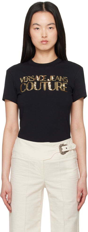 Tričko Versace Versace Jeans Couture Sequin Logo T-Shirt Čierna | E78HAHE00_ECJ02E, 0