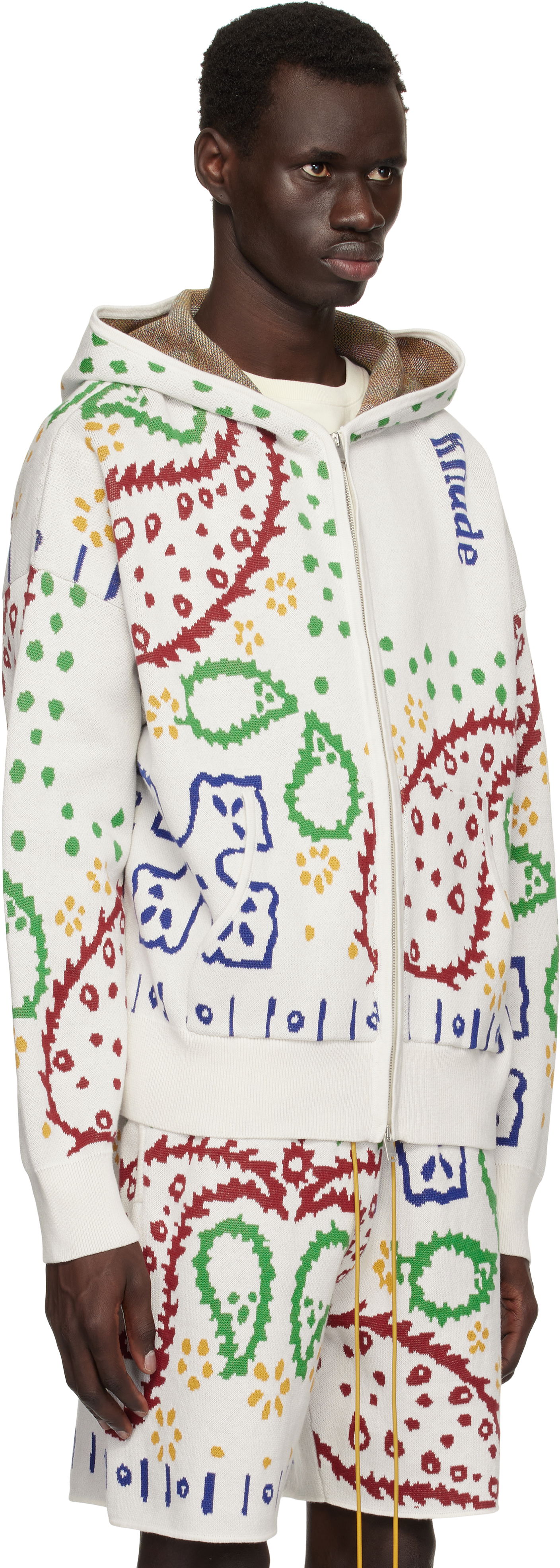 Mikina Rhude Rhude Bandana Knit Full-Zip Hoodie Biela | RHPS25HO01472, 1