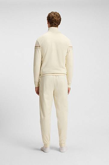 Bunda BOSS Stand-Collar Zip-up Jacket in Cotton Terry with Tape Trims Béžová | 50550612, 1