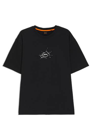 Tričko BOSS BOSS Relaxed-Fit Cotton T-Shirt with Logo Artwork Čierna | 50546370, 0