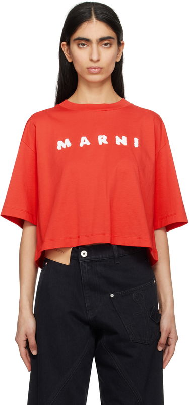 Crop Top Marni Marni Boxy Cropped Scribbled Logo T-Shirt Červená | THJE0333P5 USCX42, 0