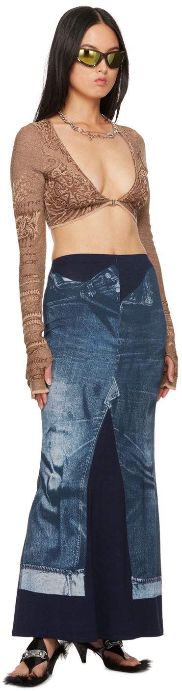 Crop Top Jean Paul Gaultier Soleil Long Sleeve Crop Top Hnedá | 23/15-F-TO124-M061-9715, 3