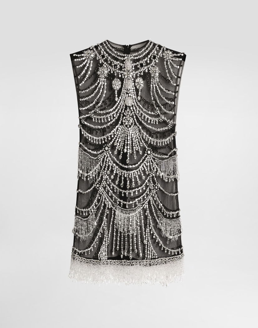 Šaty Dolce & Gabbana Dolce & Gabbana Chandelier Embroidered Tulle Mini Dress Čierna | F60EAZGDDF4S8400