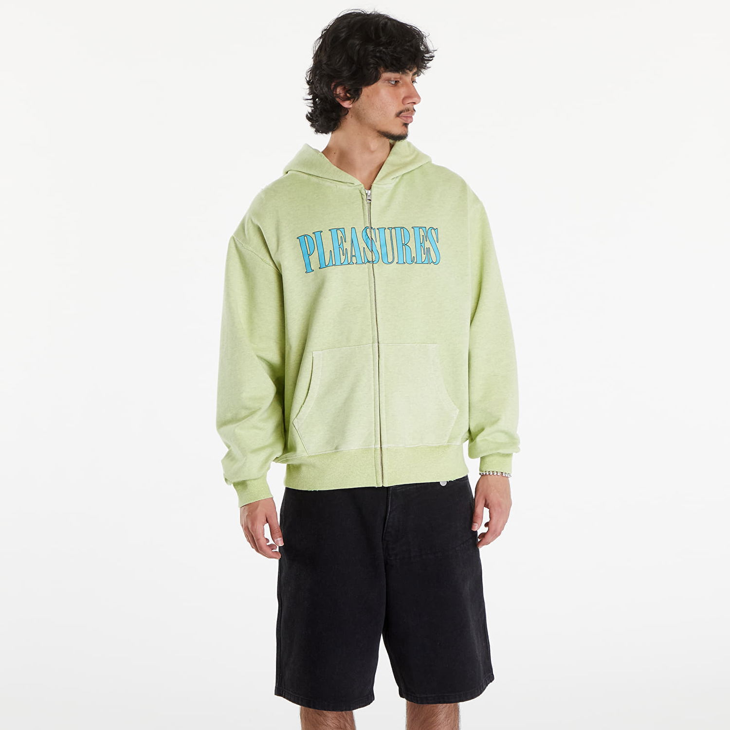 Mikina Pleasures Onyx Zip Up Hoodie Faded Lime Zelené | P24SU011 LIME, 0