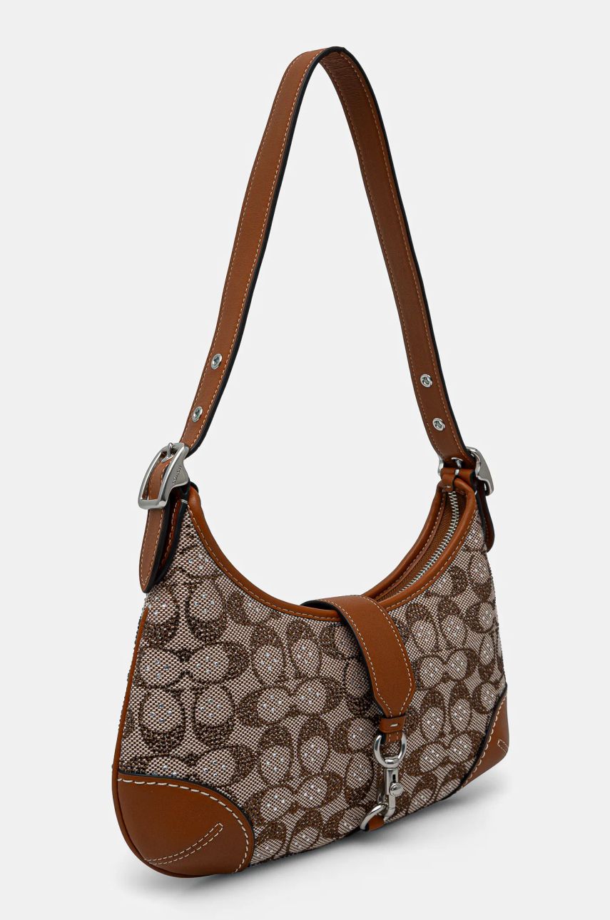 Taška cez rameno Coach Brown Signature Embellished Canvas Shoulder Bag Hnedá | CW654, 1