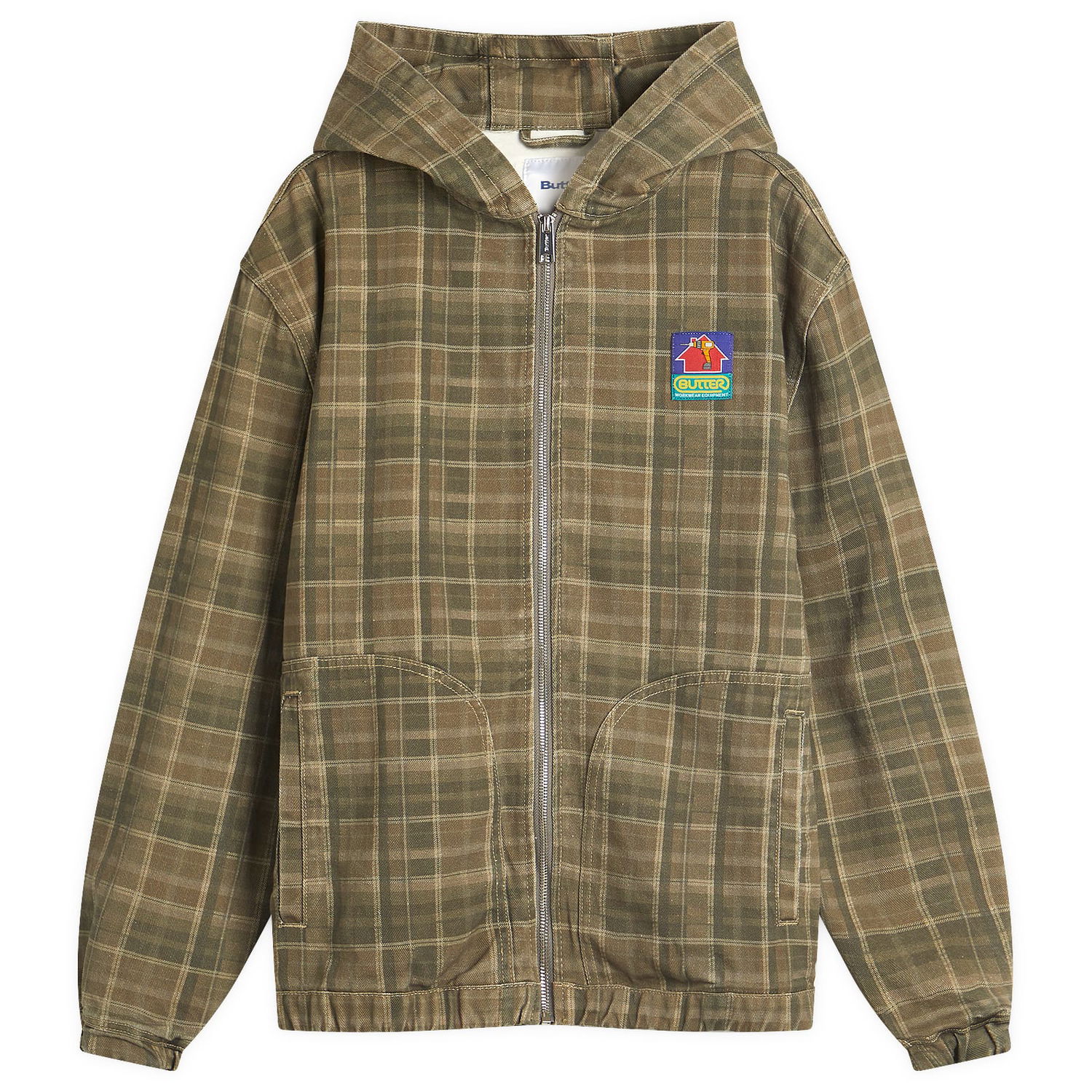 Bunda Butter Goods Butter Goods Work Jacket Washed Plaid, Size Large Zelené | BG252604-PLA, 1