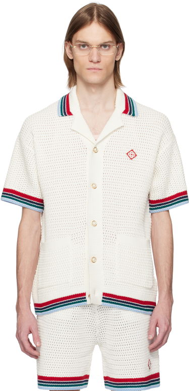 Sveter Casablanca Casablanca Gothic Crochet Knit Polo Shirt Biela | MS25-KW-920-01, 0