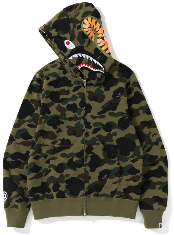 Mikina BAPE 1st Camo Shark Full Zip Hoodie Zelené | 001ZPJ801009M-GRN, 1